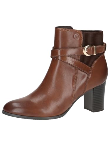 CAPRICE Damen Stiefeletten mit Absatz aus Leder mit Schnalle, Braun (Cognac Nappa), 38.5 EU von CAPRICE