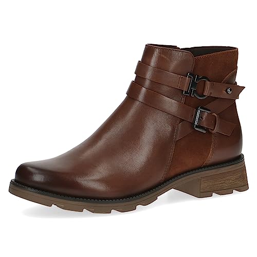 CAPRICE Damen Stiefeletten ohne Absatz Airmotion aus Leder Flach Weite G, Braun (Cognac Comb), 36 EU von CAPRICE