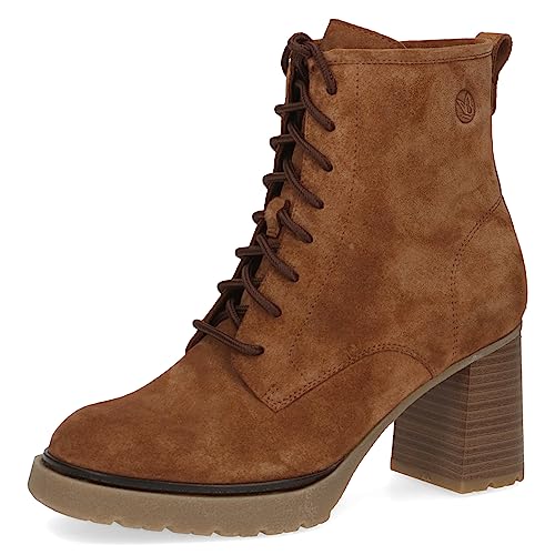 CAPRICE Damen Stiefeletten zum Schnüren aus Leder mit Blockabsatz, Braun (Cognac Suede), 42 EU von CAPRICE