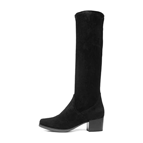 CAPRICE Damen Hohe Stiefel mit Absatz Airmotion bis zum Knie Blockabsatz Weite G Vegan, Schwarz (Black Stretch 1), 37.5 EU von CAPRICE