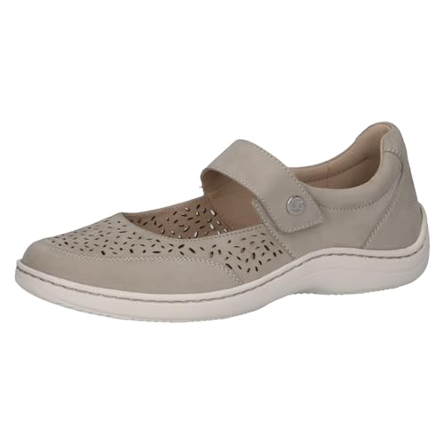 CAPRICE Damen Ballerinas aus Leder mit Riemchen Schuhweite H Mehrweite, Grau (Lt.Grey Nubuc), 37 EU von CAPRICE