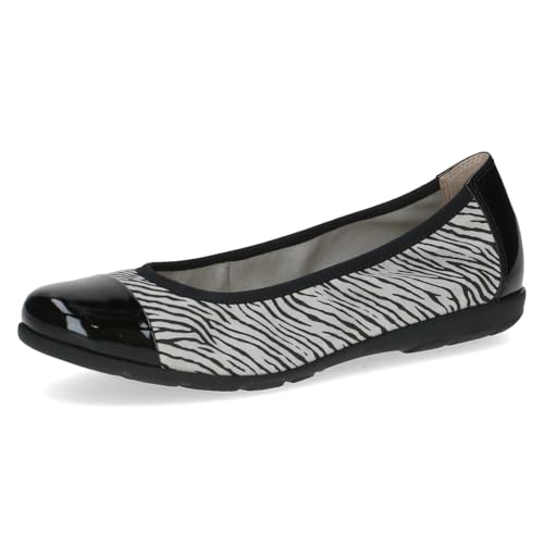 Caprice Damen Ballerinas aus Leder Bequem, Mehrfarbig (Black Zebra), 42 EU von CAPRICE