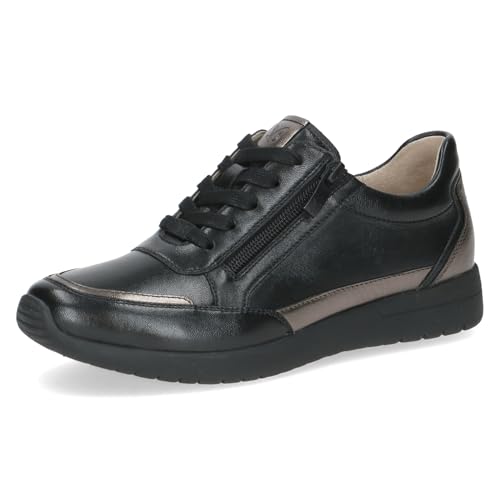 Caprice Damen Sneaker flach aus Leder mit Reißverschluss, Schwarz (Black Comb), 41 EU von CAPRICE