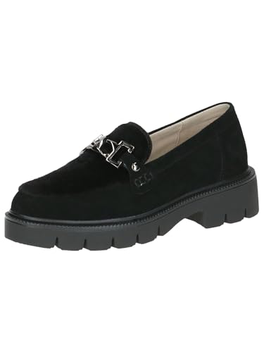 CAPRICE Damen Loafer mit Absatz Blockabsatz Elegant, Schwarz (Black Suede), 41 EU von CAPRICE