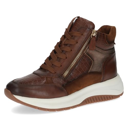 Caprice Damen Sneaker hoch mit Reißverschluss Plateau, Braun (Cognac Comb), 38 EU von CAPRICE