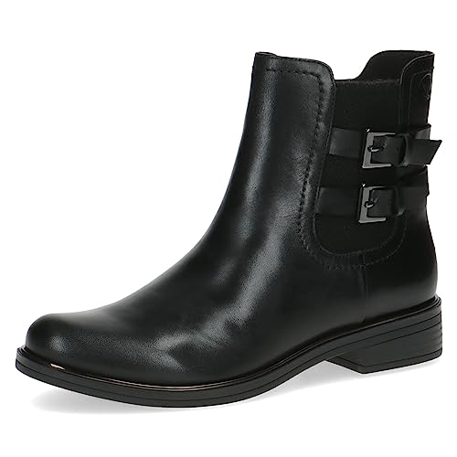 CAPRICE Damen Chelsea Boots aus Leder mit Schnallen und Reißverschluss Weite G, Schwarz (Black Nappa), 40.5 EU von CAPRICE