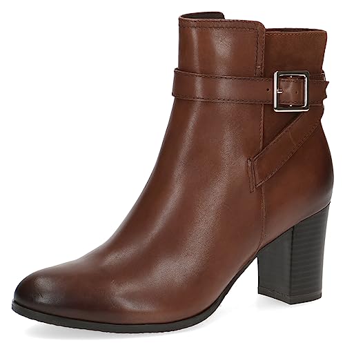 CAPRICE Damen Stiefeletten mit Absatz Memotion aus Leder Blockabsatz Weite G, Braun (Cognac Comb), 41 EU von CAPRICE