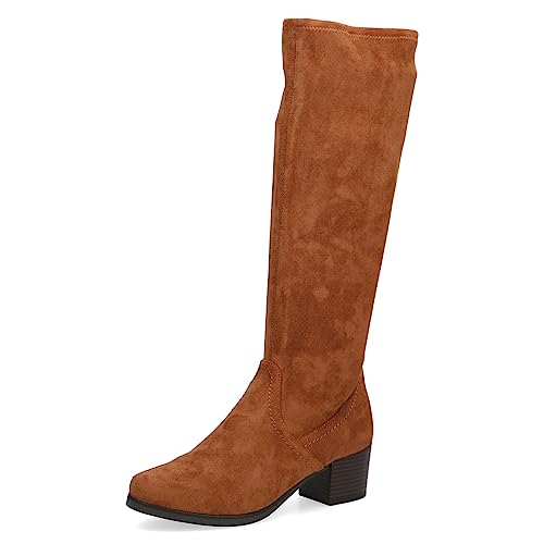 CAPRICE Damen Hohe Stiefel mit Absatz Airmotion bis zum Knie Blockabsatz Weite G Vegan, Braun (Brandy Stretch), 38 EU von CAPRICE