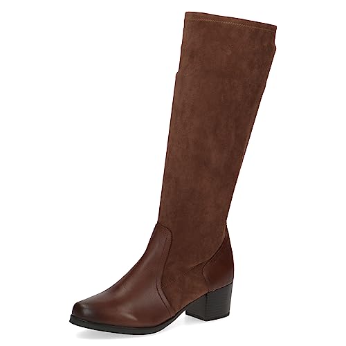 CAPRICE Damen Hohe Stiefel mit Absatz Airmotion aus Leder bis zum Knie Weite G, Braun (Cognac Comb), 41 EU von CAPRICE