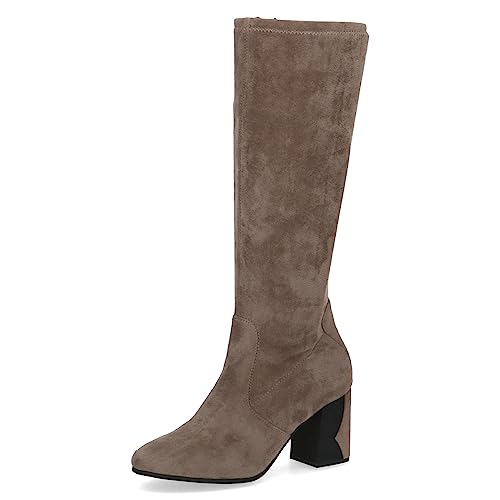 CAPRICE Damen Hohe Stiefel mit Absatz Memotion bis zum Knie Blockabsatz Weite G, Braun (Taupe Stretch), 41 EU von CAPRICE