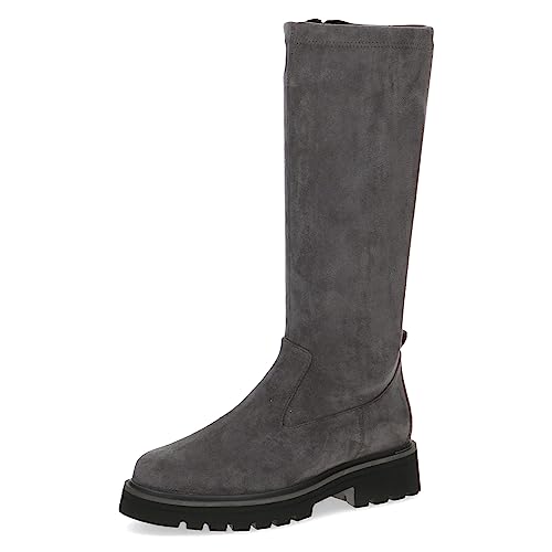 CAPRICE Damen Hohe Stiefel ohne Absatz Memotion bis zum Knie Flach Weite G, Grau (Dk Grey Str.), 41 EU von CAPRICE