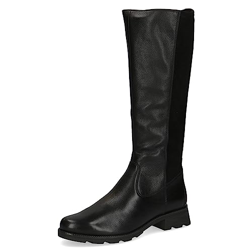 CAPRICE Damen Hohe Stiefel ohne Absatz Airmotion aus Leder bis zum Knie Weite G, Schwarz (Black Comb), 37.5 EU von CAPRICE