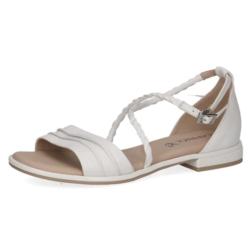 CAPRICE Damen Sandalen flach aus Leder mit Fußbett, Weiß (White Perlato), 39 EU von CAPRICE