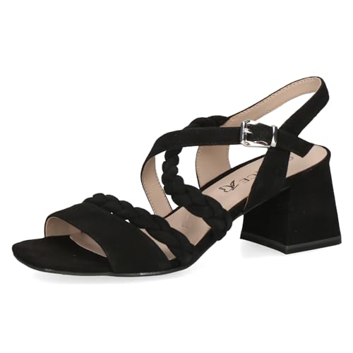 CAPRICE Damen Sandalen mit Absatz aus Leder mit Fußbett, Schwarz (Black Suede), 38 EU von CAPRICE