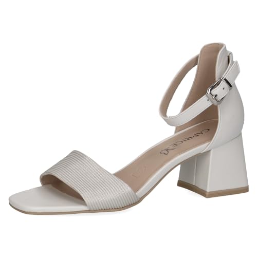 CAPRICE Damen Sandalen mit Absatz aus Leder mit Riemchen, Weiß (White Comb), 41 EU von CAPRICE