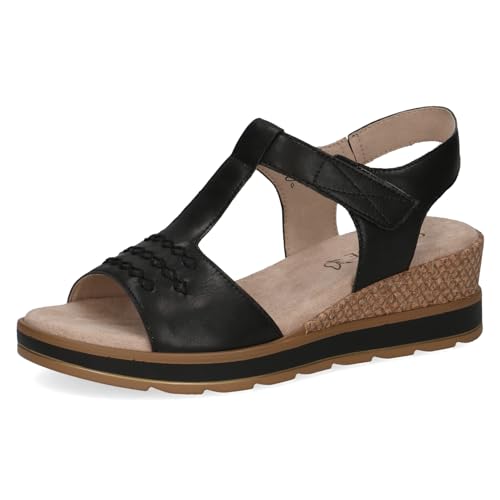 Caprice Damen Sandalen mit Keilabsatz mit Klettverschluss Bequem, Schwarz (Black Nappa), 37 von CAPRICE