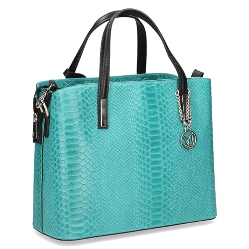 CAPRICE Damen Henkeltasche aus Leder Mittelgroß, Türkis (Turquoise Rept), 1 von CAPRICE