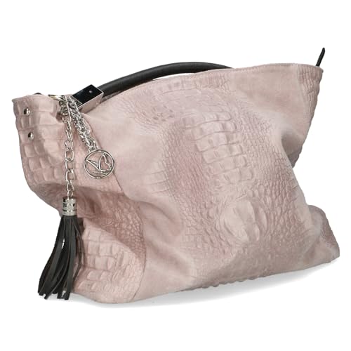 Caprice Damen Henkeltasche aus Leder Mittelgroß, Rosa (Rose Reptile) von CAPRICE