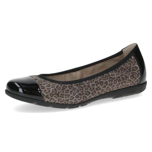 Caprice Damen Ballerinas aus Leder Bequem, Mehrfarbig (Black Leo Comb), 42 EU von CAPRICE