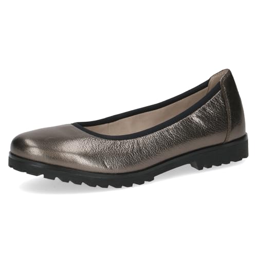 Caprice Damen Ballerinas aus Leder Rund, Metallisch (Piombo Metal), 41 EU von CAPRICE