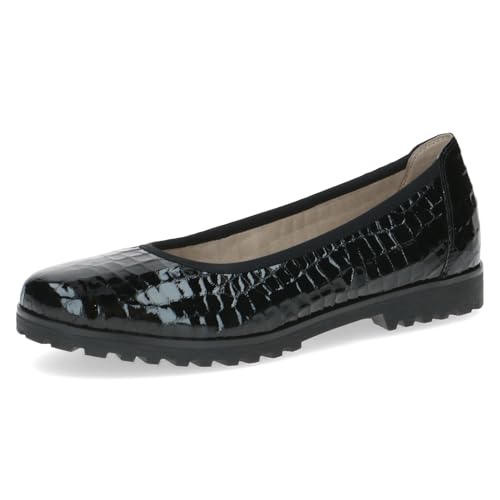 Caprice Damen Ballerinas aus Leder Rund, Schwarz (Black Croco), 39 EU von CAPRICE