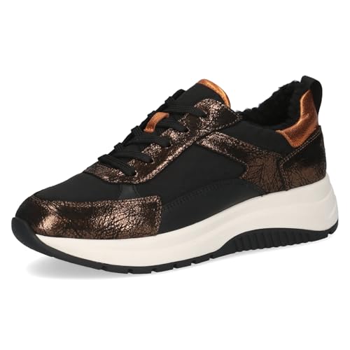 Caprice Damen Sneaker flach Sportlich Plateau, Mehrfarbig (Black/Bronce), 41 EU von CAPRICE
