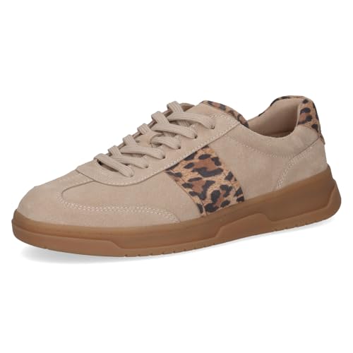Caprice Damen Sneaker flach aus Leder Rund, Beige (Sand Comb), 42 EU von CAPRICE