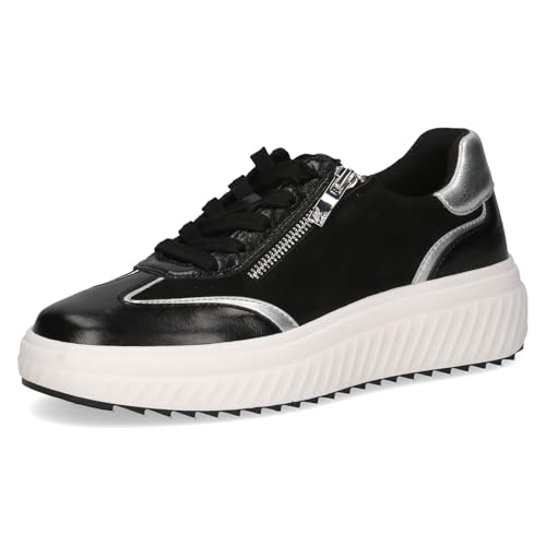 Caprice Damen Sneaker flach aus Leder mit Reißverschluss, Schwarz (Black Comb), 38 EU von CAPRICE