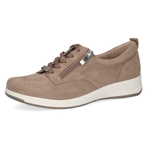 Caprice Damen Sneaker flach aus Leder mit Reißverschluss Schuhweite H Mehrweite, Braun (Taupe Suede), 36 von CAPRICE