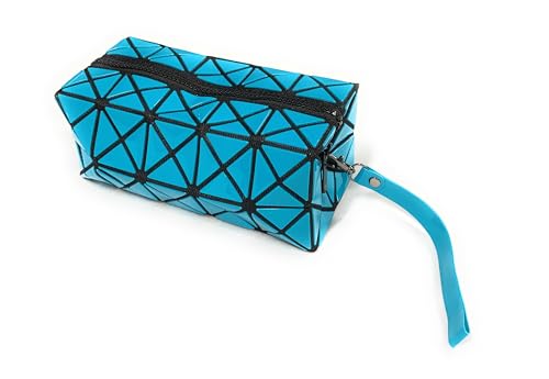 CAPRILITE Hochglanz Faltbare Geometrische Bleistift Fall Waschtasche Make-up Handgelenk Tasche Weihnachtsgeschenk, aqua blue, Faltbare geometrische von Caprilite