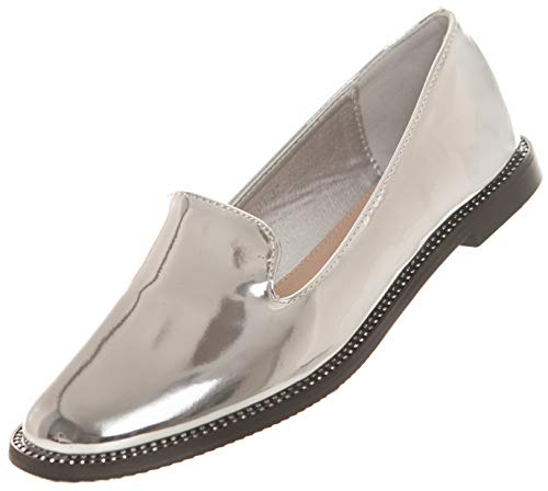 CAPRIUM Damen Halbschuhe Loafers Ballerinas Metallic Schuhe Flats mit Strass 000Y01 Farbe Silber, Größe 39 EU von CAPRIUM