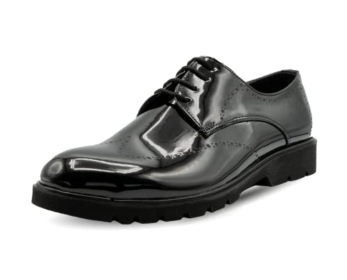 CAPRIUM Derby Schnürhalbschuhe Schuhe Herren Business Comfort Lack Modell Zachary No. 1158 (Schwarz, 41) von CAPRIUM