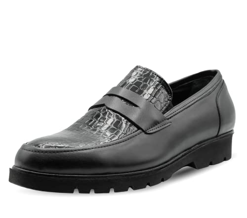 CAPRIUM Herren Mokassin Comfort Schuhe Business Casual Reptiloptik Modell Nicola No. 1161 (Schwarz, 42) von CAPRIUM