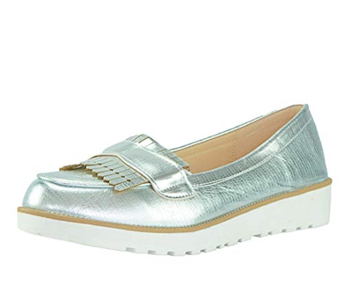 CAPRIUM Moderne Schuhe Espadrilles Sandalen Mokassin Fransen Halbschuhe, Damen 000M2001 (38, Silber M2002) von CAPRIUM