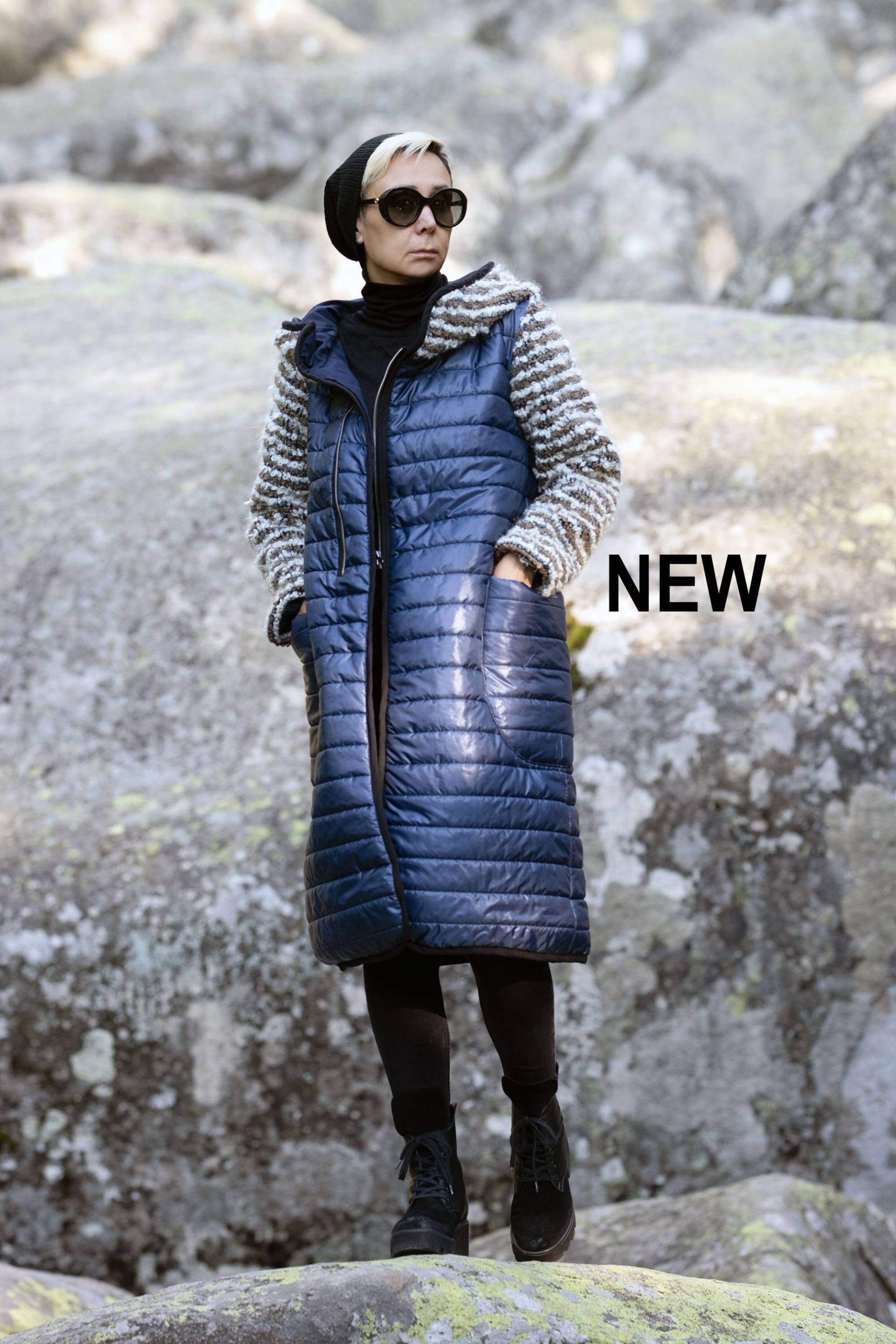 Schöner Wintermantel/Parka Für Frauen Kapuzenjacke 100% Wolle Steppmantel Designermantel Warme Jacke Blau von CARAMELfs