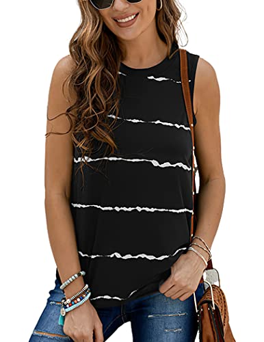 CARCOS Damen Tank Top Ärmellos Spaghettiträger Cami Tops Locker V Ausschnitt Lang Shirt Mit Stern/Streifenmuster Elegantes Oberteil Für Sommer Strand Party Schwarz M von CARCOS