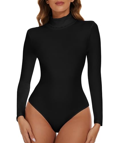 CARCOS Body Damen Langarm Elegant Bodysuit Tops Hoher Ausschnitt Langarmbody für Frauen Stringbody Damen Schwarz XL von CARCOS