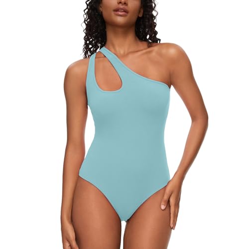 CARCOS Body Damen Sommer Sexy One Shoulder Bodysuit Tanktops Ärmelloses Tanga Bodysuits Stringbody Bodys für Damen Blau M von CARCOS