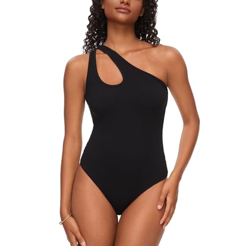 CARCOS Body Damen Sommer Sexy One Shoulder Bodysuit Tanktops Ärmelloses Tanga Bodysuits Stringbody Bodys für Damen Schwarz L von CARCOS