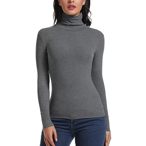 Carcos Damen Rollkragen Langarm Shirt, Basic Rolli Oberteil Hoher Kragen Slim Fit T-Shirt Top für Herbst Winter,Grau,3XL von CARCOS