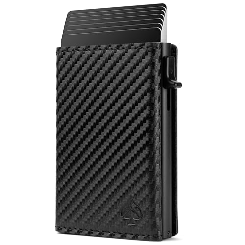 CARD Nine! Magnet Kartenetui - Premium Slim Wallet - Geldbörse mit RFID-Schutz - Portemonnaie für Damen & Herren - Geldbeutel mit Magnetverschluss (Carbon, Mit Münzfach) von CARD Nine