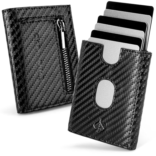 CARD Nine! Slim Wallet mit RFID-Schutz - Kreditkartenetui Kartenetui - Mini Geldbörse - Kleiner Geldbeutel - Smart Wallet - Portemonnaie für Damen & Herren (Carbon, Mit Münzfach) von CARD Nine