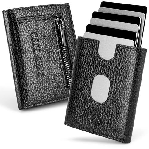 CARD Nine! Slim Wallet mit RFID-Schutz - Kreditkartenetui Kartenetui - Mini Geldbörse - Kleiner Geldbeutel - Smart Wallet - Portemonnaie für Damen & Herren (Schwarz, Mit Münzfach) von CARD Nine