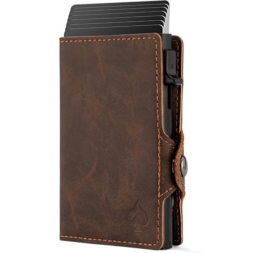 CARD Nine! Clip Wallet mit RFID-Schutz - Cash Clip Geldbörse - Slim Wallet mit Geldklammer - Kartenetui für Damen & Herren - Geldbeutel für Karten & Scheine - Portmonnaie (Dunkelbraun, Mit Münzfach) von CARD Nine