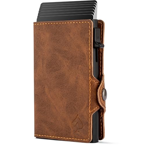 CARD Nine! Clip Wallet mit RFID-Schutz - Cash Clip Geldbörse - Slim Wallet mit Geldklammer - Kartenetui für Damen & Herren - Geldbeutel für Karten & Scheine - Portmonnaie (Hellbraun, Mit Münzfach) von CARD Nine