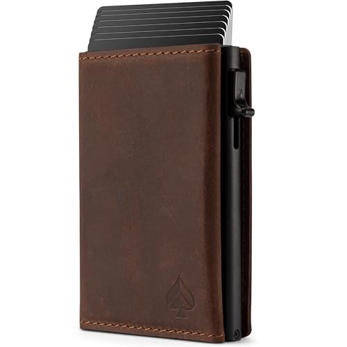 CARD Nine! Magnet Kartenetui - Premium Slim Wallet - Geldbörse mit RFID-Schutz - Portemonnaie für Damen & Herren - Geldbeutel mit Magnetverschluss (Braun, Mit Münzfach) von CARD Nine