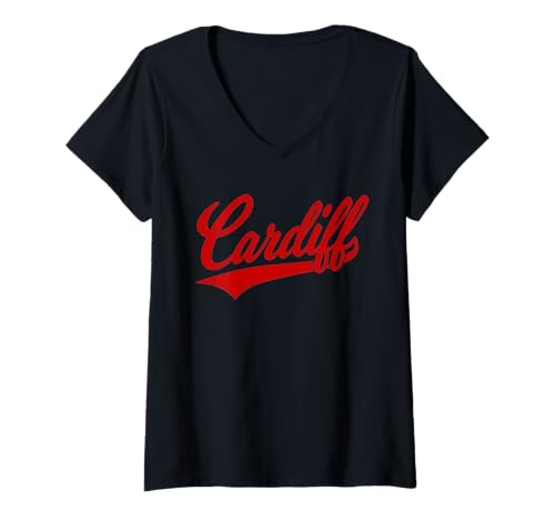 Damen Cardiff Variety Script Athletic Sport Walisischer Trikot-Stil T-Shirt mit V-Ausschnitt Damen Cardiff Variety Script Athletic Sport Walisischer Trikot-Stil T-Shirt mit V-Ausschnitt von CARDIFF VINTAGE RETRO SCRIPT CLASSIC WELSH STYLE