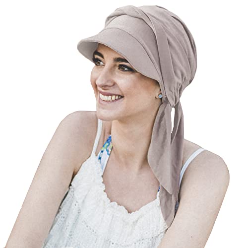 CAREBELL Amalfi Cap mit langen Bändern für Alopezie, Haarausfall, Krebs aus Bambusgewebe, Creme 53, One size von CAREBELL