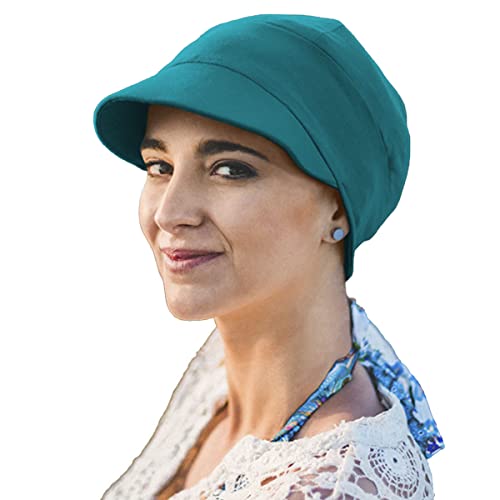 CAREBELL Capri Kappe mit Visier aus Bambus für Chemotherapie oder Alopezie, Blau (Ocean), One Size von CAREBELL