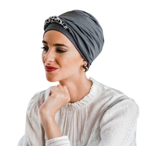 CAREBELL Comfort Leopard Grey Chemotherapie-Turban Bambusgewebe Alopezie und Haarausfall, grau, One size von CAREBELL